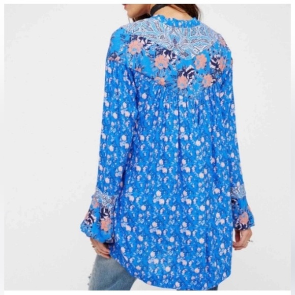 Free People Wild Flower Fields Bohemian Blouse / Tunic Long Sleeve Button Front - Picture 2 of 15